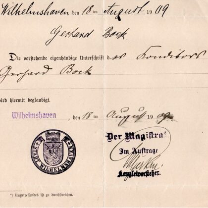 Beglaubigung Wilhelmshaven 1909