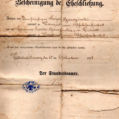Heiratsurkunde 1883