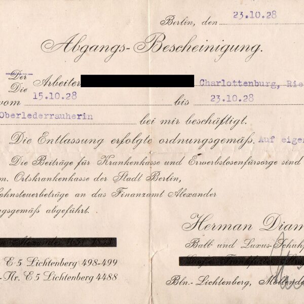 Abgangs-Bescheinigung v. 23.10.28