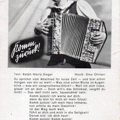 Liederkarte Komm zurück 1941 
