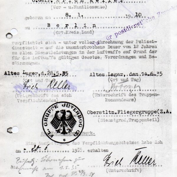 Verpflichtungsschein Lw für 12 Hahre 1935 Unterschrift Otl Viktor Krocker