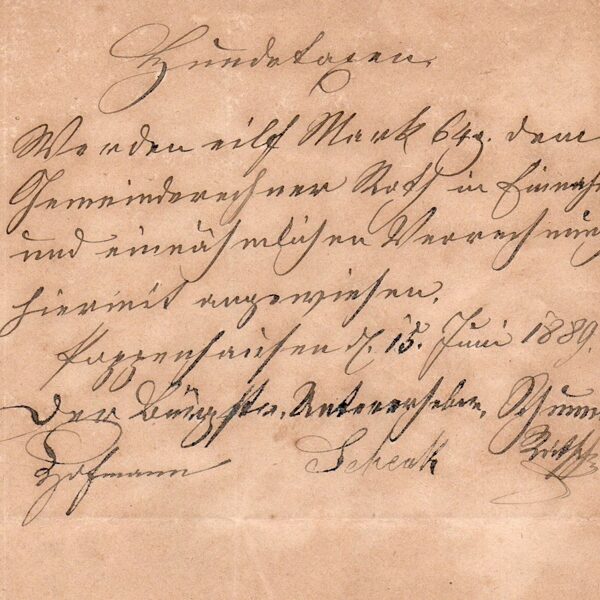 Erlaugnisschein v.1889 Rückseite