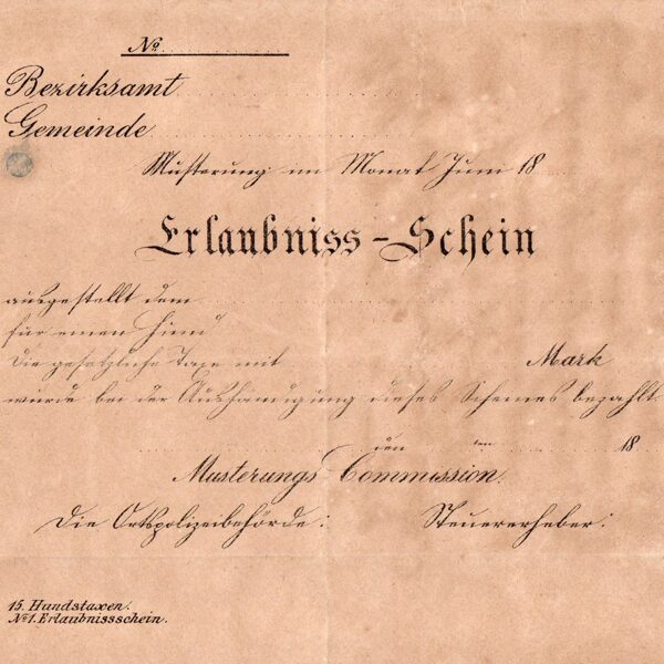 Erlaugnisschein v.1889 Vorderseite