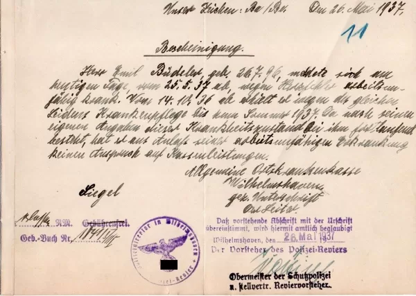 Bescheinigung AOK 1937-keinen Anspruch auf Kassenleistungen