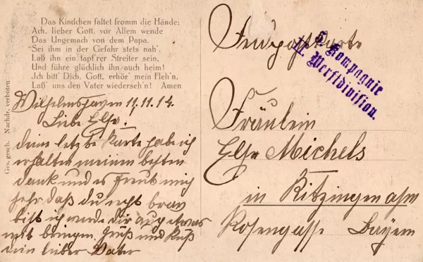 Postkarte II. Werftdivison 1914 Rückseite