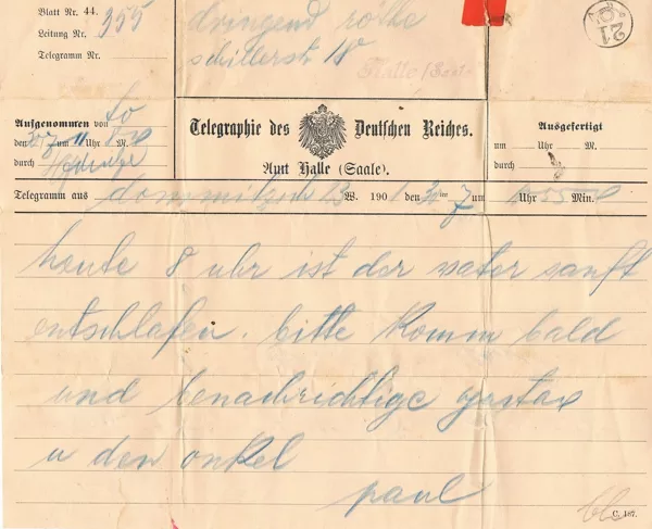 Altes Telegram von 1901