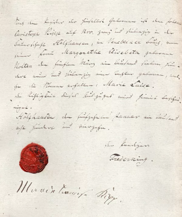 Geburtsbescheinigung 1814