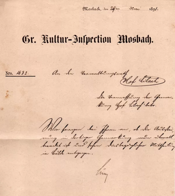 Gr. Kultur-Inspection Mosbach 1891