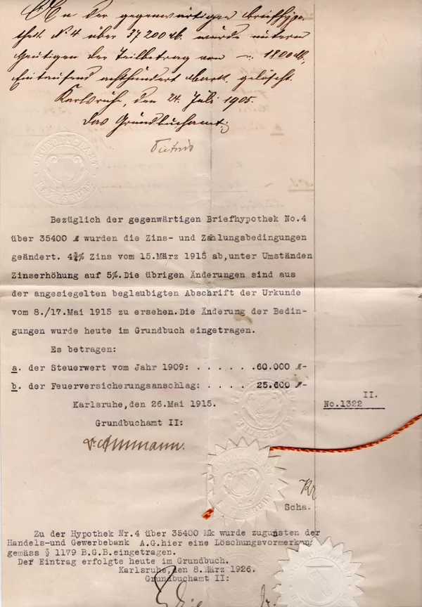 Grundbucheintrag Karlsruhe 1915