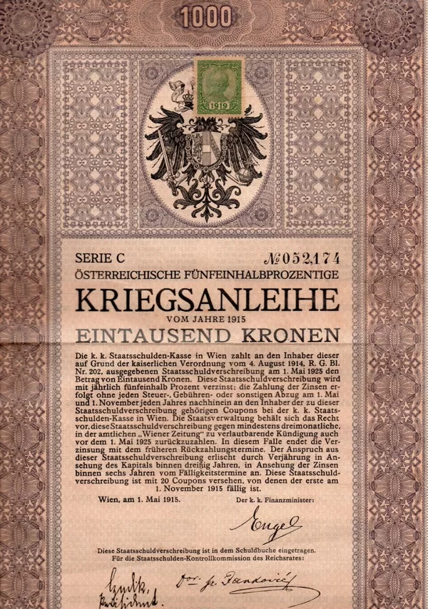 Kriegsanleihe 1000 Kronen Österreich 1915