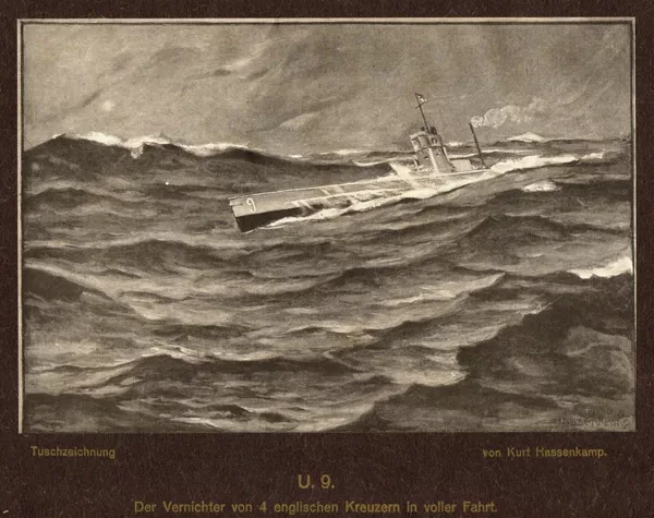 U 9 - Der Vernichter von 4 englischen Kreuzern in voller Fahrt