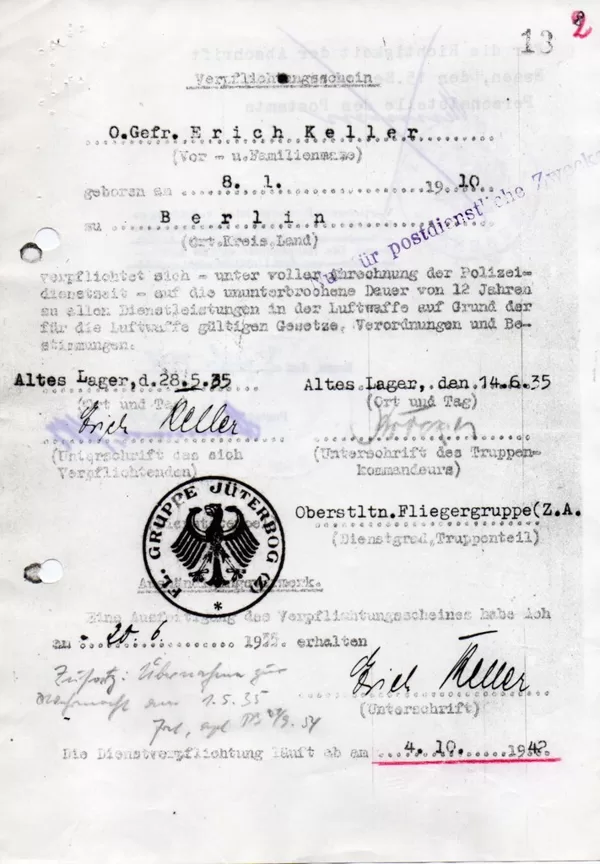 Verpflichtungsschein Lw für 12 Hahre 1935 Unterschrift Otl Viktor Krocker