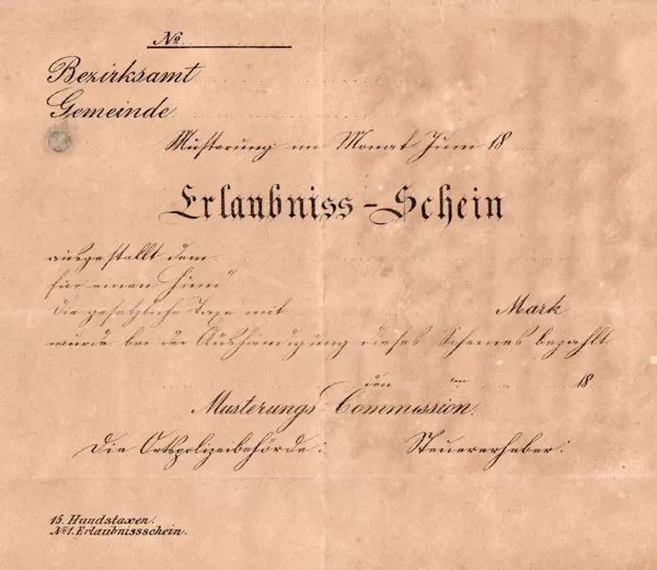 Erlaugnisschein v.1889 Vorderseite