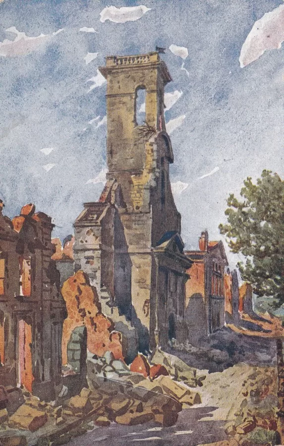 mini-Stadtkirche v. Langwy-Haut mit Rathaus 1918